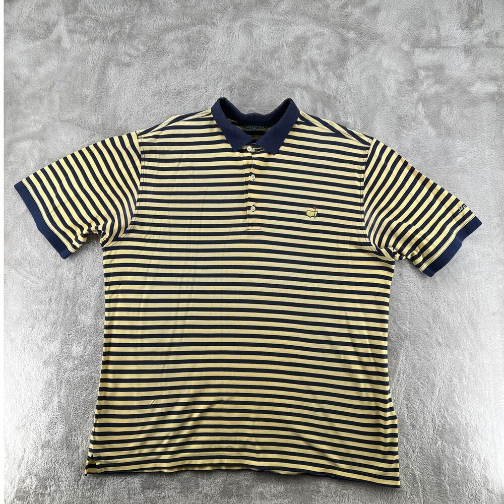Masters Collection Golf Polo XL Yellow Navy Stripe Pima Cotton Hong Kong VTG
